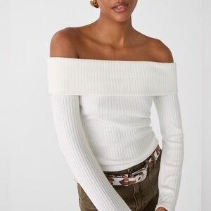 Stradivarius cream off the shoulder long sleeve knit top
